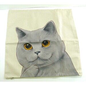 NEW gray cat kitty Print Pillow Cover form sleeve zip 17.5x17.5